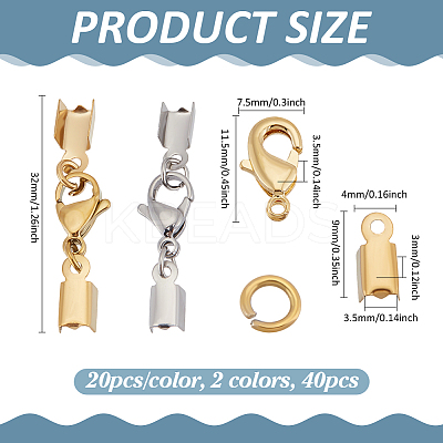 40Pcs 2 Colors Ion Plating(IP) 304 Stainless Steel Lobster Claw Clasps with Cord Ends STAS-PH0006-94-1