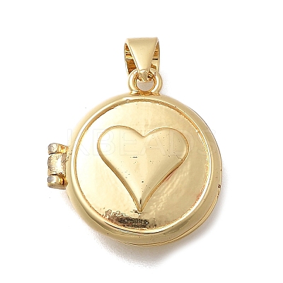 Valentine's Day Brass Flat Round with Heart Locket Pendants KK-D431-035F-G-1