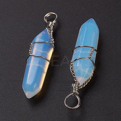 Faceted Bullet Platinum Plated Brass Opalite Double Terminated Pointed Pendants G-J265-14-1