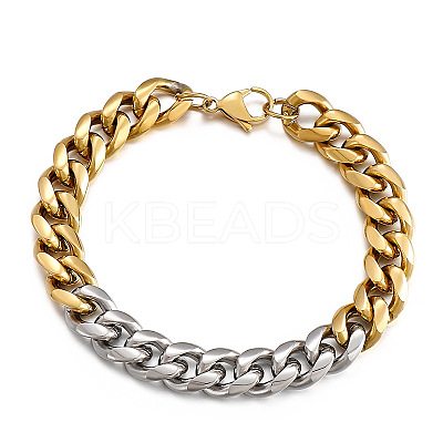 Two-tone 304 Stainless Steel Cuban Link Chain Bracelets for Men FS-WG114D5-03-1