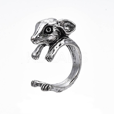 Gothic Punk Deer Alloy Open Cuff Ring for Men Women RJEW-T009-54AS-1