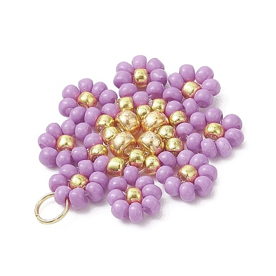 Glass Seed Beaded Flower Pendants PALLOY-MZ01181-05-1
