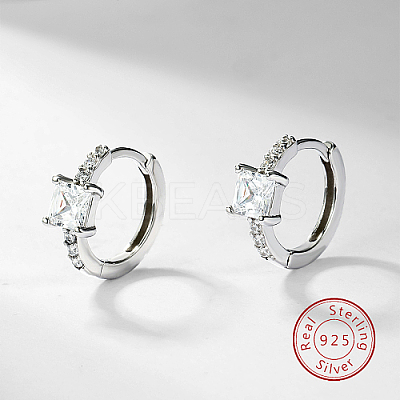 Anti-Tarnish Rhodium Plated Platinum 925 Sterling Silver Hoop Earrings OB9176-4-1
