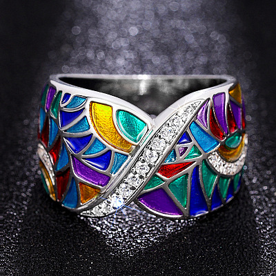 Ethnic Style Brass Micro Pave Cubic Zirconia and Enamel Finger Rings FS-WG810B2-02-1