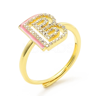 Mixed Color Enamel Initial Letter Adjustable Ring with Clear Cubic Zirconia RJEW-P045-01G-B-1