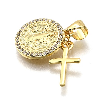 Rack Plating Brass Micro Pave Cubic Zirconia Pendants KK-K401-74G-1