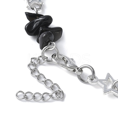 Natural Obsidian Chip Link Bracelets BJEW-JB11592-02-1