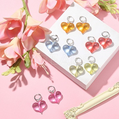 5 Pair 5 Color Acrylic Heart Dangle Leverback Earrings EJEW-TA00254-1