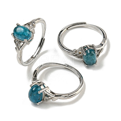 Oval Natural Apatite Adjustable Rings RJEW-Q818-01P-09A-1