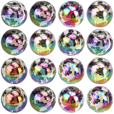 20Pcs UV Plating Acrylic Printed Beads TACR-SC0001-46C-1