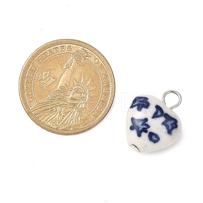 Hand Painted Star & Moon Heart Porcelain Pendants PALLOY-JF04681-1