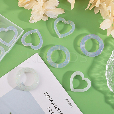 12Pcs 6 Style Heart/Ring Glitter Silicone Beads SIL-CA0002-82-1