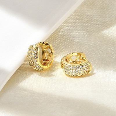 Brass Micro Pave Cubic Zirconia Hoop Earrings EJEW-D311-078G-1