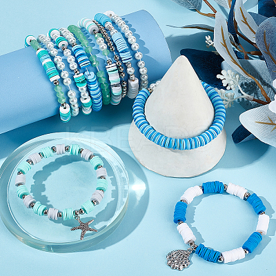 DIY Ocean Theme Synthetic Howlite Stretch Bracelet Making Kit DIY-SC0025-02-1