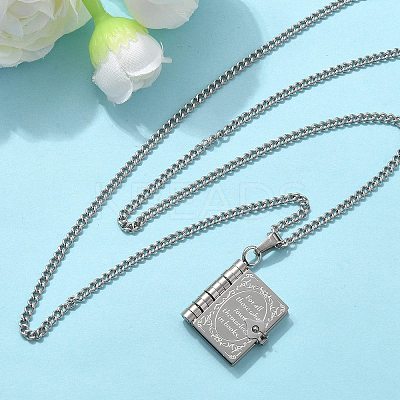 304 Stainless Steel Book Pendant Necklaces for Women NJEW-U037-01A-P-1