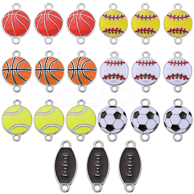 28Pcs 7 Styles Sports Ball Theme Alloy Enamel Connector Charms ENAM-SC0005-17-1