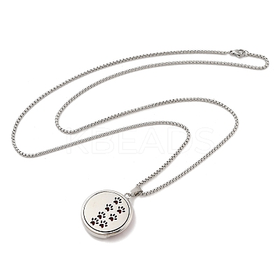 316 Surgical Stainless Steel Aromatherapy Diffuser Perfume Hollow Flat Round Pendant Box Chain Necklaces LS-NJEW-R016-01P-06-1