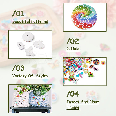 300Pcs 6 Style Painted Poplar Wood Buttons FIND-MP0001-08-1