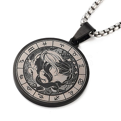 Retro Mandala 201 Stainless Steel Box Chain Constellation Pendant Necklaces for Women Men NJEW-M223-01E-1