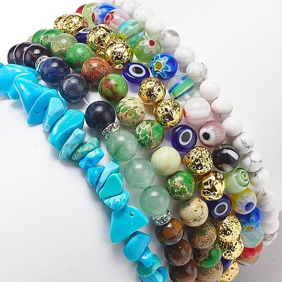 6Pcs 6 Style Natural Mixed Gemstone & Pearl & Glass Beaded Stretch Bracelets Set BJEW-JB08876-1