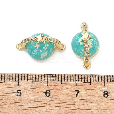 Brass Micro Pave Clear Cubic Zirconia Planet Connector Charms KK-B129-28G-02-1