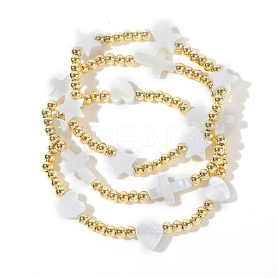 3Pcs Brass Round Beads Strertch Bracelets SI5591-4-1