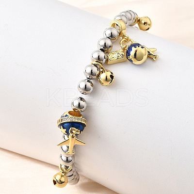 Brass Enamel Round Beads Charm Bracelets for Women BJEW-D317-11B-PG-1