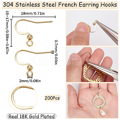 200Pcs 304 Stainless Steel French Earring Hooks STAS-SC0006-36G-1