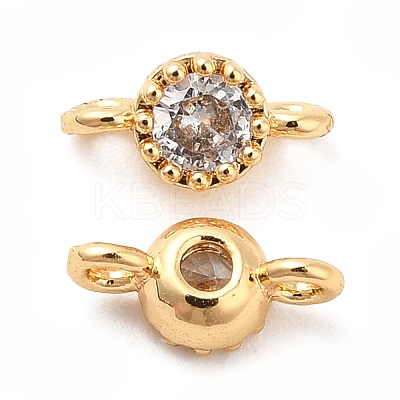 Brass Pave Clear Glass Connector Charms KK-F860-75G-02-1