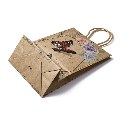 Flower Butterfly Pattern Kraft Paper Bags LS-CARB-F012-03B-1