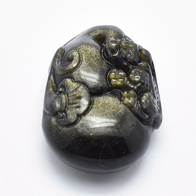 Natural Golden Sheen Obsidian Pendants G-P360-06-1