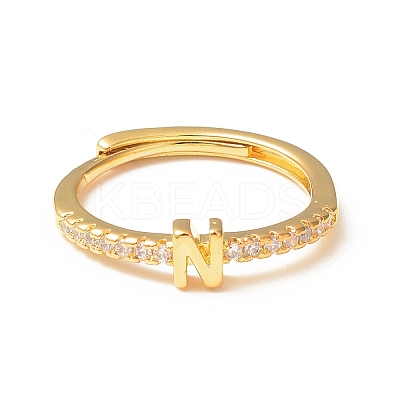 Clear Cubic Zirconia Initial Letter Adjustable Ring RJEW-C052-01G-N-1
