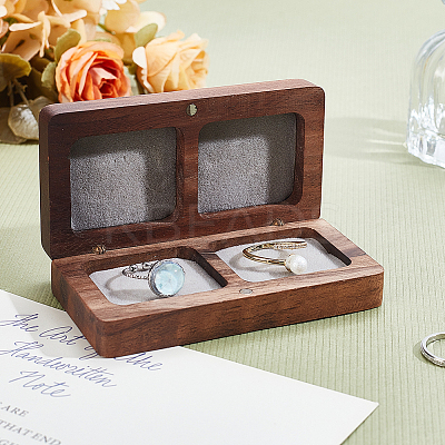 2-slot Rectangle Black Walnut Wooden Couple Ring Storage Boxes CON-WH0085-120-1