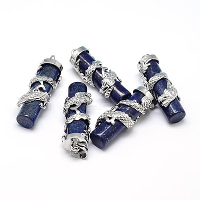 Column with Dragon Platinum Plated Brass Dyed Natural Lapis Lazuli Pendants G-F228-23A-RS-1