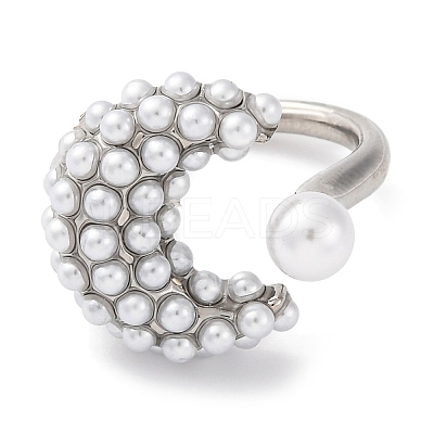 Rack Plating Moon Brass ABS Imitation Pearl Open Cuff Rings for Women RJEW-S242-07P-1