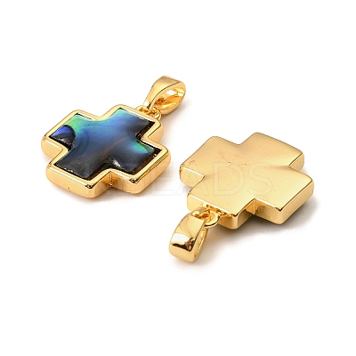 Natural Paua Shell Cross Charms KK-G538-31G-1