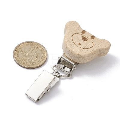 Iron ID Card Clips with Wood Animal JEWB-BR00127-05-1