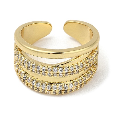 Rack Plating Brass Micro Pave Cubic Zirconia Cuff Finger Rings for Women RJEW-C114-15A-G-1
