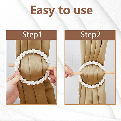 Ring Cotton Cord Curtain Tieback with Wood Stick DIY-WH0899-328-1