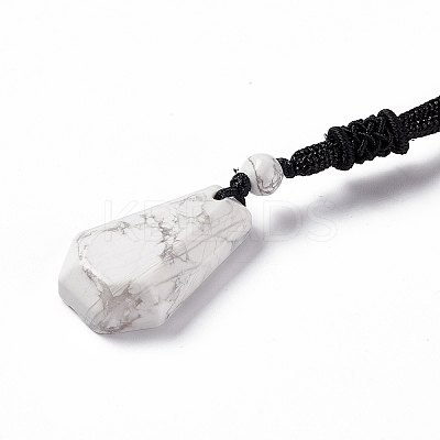 Natural Howlite Hexagon Pendant Necklace with Nylon Cord NJEW-G094-A09-1