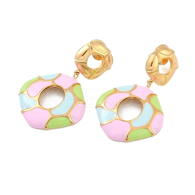304 Stainless Steel Enamel Dangle Stud Earrings for Women EJEW-F353-01G-01-1