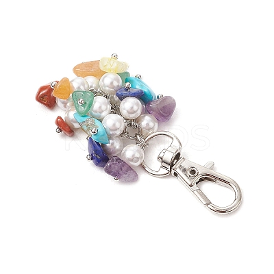 Natural Citrine & Red Jasper & Lapis Lazuli & Amethyst & Synthetic Turquoise & Red Aventurine & Green Aventurine Chips & Shell Pearl Pendant Decorations HJEW-JM02965-1