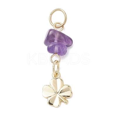 9Pcs 9 Styles Natural Mixed Stone Chip with Brass Clover Pendants PALLOY-JF04673-1