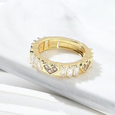 Rack Plating Brass Micro Pave Clear Cubic Zirconia Adjustable Finger Rings for Women RJEW-M028-82G-1