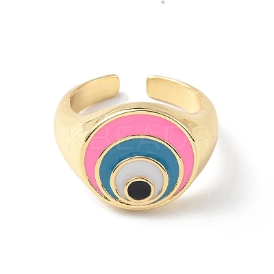 Evil Eye Rack Plating Brass Enamel Cuff Ring for Women RJEW-F143-05G-02-1