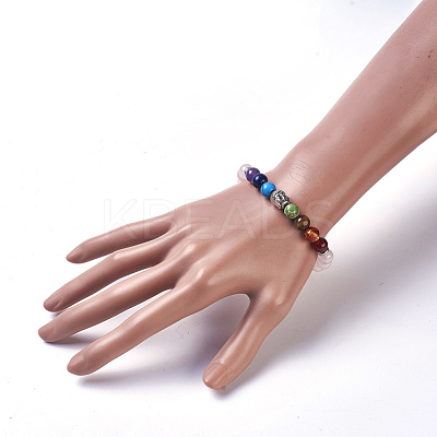 Natural Rose Quartz Stretch Bracelets BJEW-JB03905-02-1