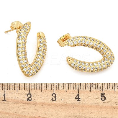 Rack Plating Brass Micro Pave Clear Cubic Zirconia Stud Earrings for Women EJEW-C125-21A-G-1