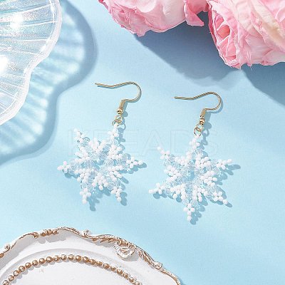 304 Stainless Steel Glass Seed Beads Snowflake Dangle Earrings EJEW-MZ00537-1