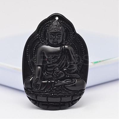 Natural Obsidian Large Cameo Pendants G-K124-02H-1