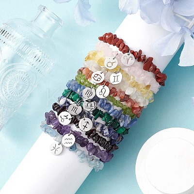 12Pcs 12 Styles Constellations Guardian Gemstone Stretch Bracelets BJEW-JB11147-1